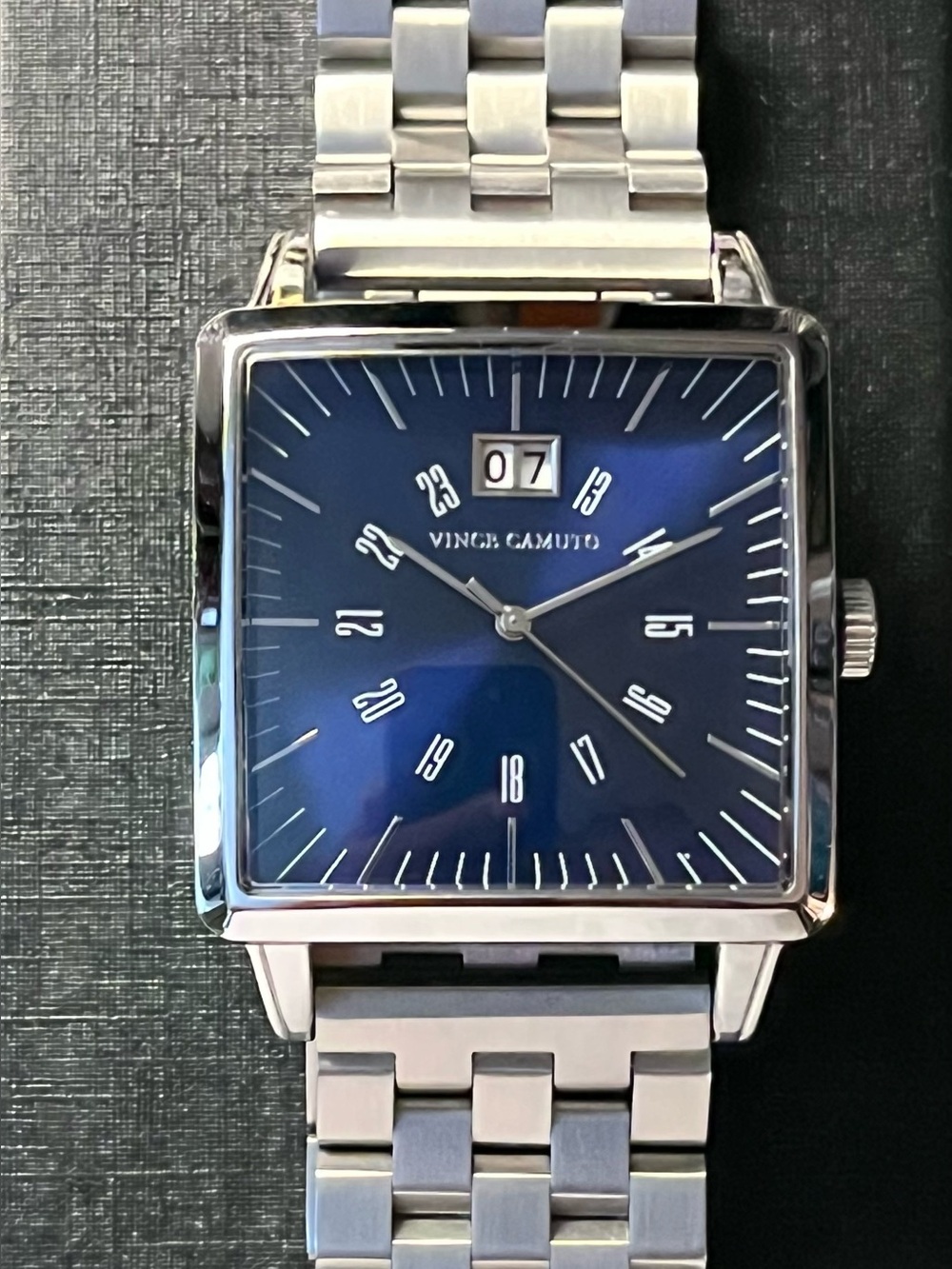 Vince Camuto Square Blue Dial Stainless Steel Bracelet Watch